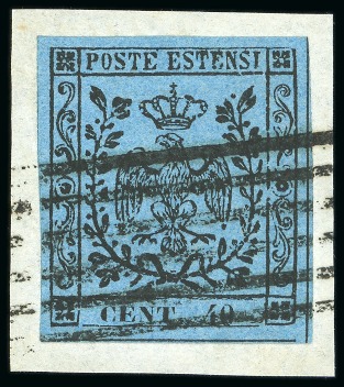 Stamp of Italian States » Modena 1852 40c pale blue ('celeste') on piece