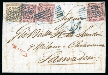 Stamp of Italian States » Modena 1852 10c pale rose, no dot after "CENT" variety, with additional franking on cover to Switzerland