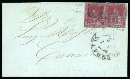 Stamp of Italian States » Tuscany 1851 1cr carmine-violet, two examples on internal cover