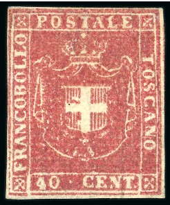 Stamp of Italian States » Tuscany 1860 40c carmine, a very fine mint o.g. example