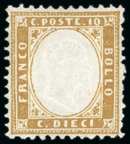 Stamp of Italy 1862 10c yellow-bistre, an outstanding example with full o.g.