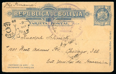 Stamp of Bolivia 1899 (March) Card sent abroad with Civil War "Gobernación del Estado Federal/LA PAZ" hs 
