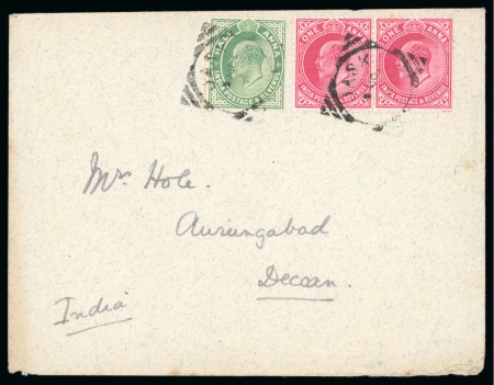 JASK: 1911 Envelope addressed to India, rated to 2