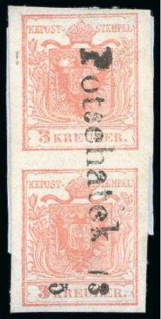 Potschatek - Bohemia (Böhmen). 1850 3kr vertical pair, Müller 2221c