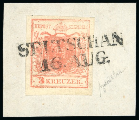 Seltschan - Bohemia (Böhmen). 1850 3kr on piece, Müller 2597a