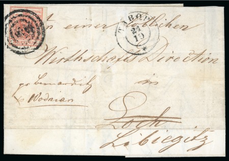Tabor - Bohemia (Böhmen). 1850 3kr on cover with target cancel of concentric rings, Müller 2861b