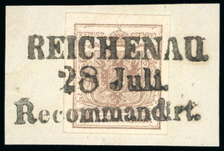 Reichenau - Bohemia (Böhmen). 1850 6kr with two-line ds and "Recommandirt", Müller 2334a + 3714b