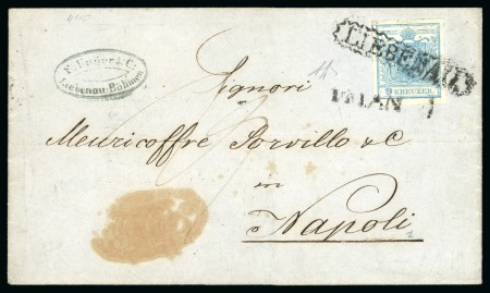 Stamp of Austria » Bohemia (Böhmen) Liebenau - Bohemia (Böhmen). 1850 9kr on cover to Naples, Müller 1504a