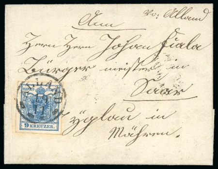 Alland - Lower Austria (Niederösterreich). 1850 9k on cover, Müller 29a