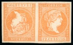 1855 Isabel II 12c dark orange (unissued) in mint nh tête-bêche pair