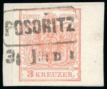 Posoritz - Moravia (Mähren). 1850 3kr on piece, Müller 2217aa