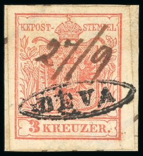 Deva, in modern day Romania - Transilvania (Siebenbürgen).  1850 3kr, Müller 513c