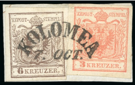 Stamp of Austria » Galizia (Galizien) Kolomea, in modern day Ukraine - Galizia (Galizien). 1850 3kr & 6kr on piece, Müller 1305b
