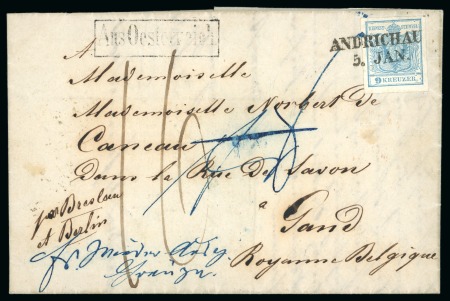Andrichau, in modern day Poland. - Galizia (Galizien). 1850 9kr on cover to Belgium