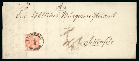 1850 3kr marginal example on cover