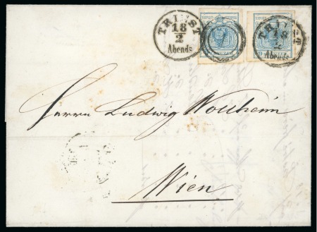 Vienna. 1850 9kr (2) on incoming cover to Vienna with "1" cancel