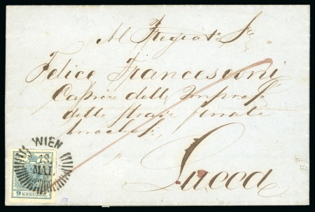 Vienna. 1850 9kr in a greyish shade use, on 18.5.1852