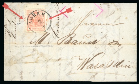 Agram - Croatian-Salvonian Military Frontier. 1850 3kr applied on sheet margin with two partial St. Andrew's crosses