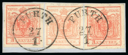 Stamp of Austria » Lower Austria (Niederösterreich) Furth - Lower Austria (Niederösterreich). 1850 3kr, three examples in two different shades, Müller 746a