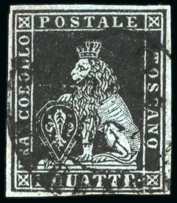 1851-52 1q black on blue, fine to good margins, neat black cds