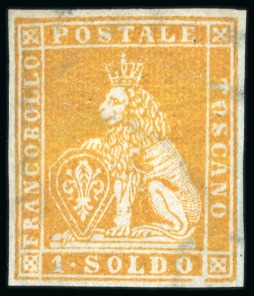 Stamp of Italian States » Tuscany 1851-52 1s orange on grey, fine to good margins, mint og