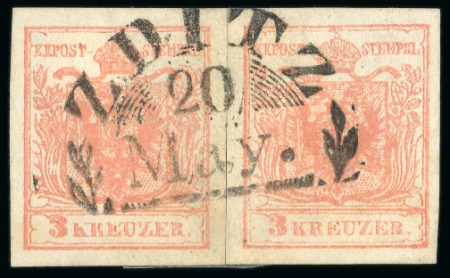 Zditz - Bohemia (Böhmen). 1850 3kr, two fragments, Müller 3324a+b