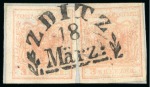 Zditz - Bohemia (Böhmen). 1850 3kr, two fragments, Müller 3324a+b