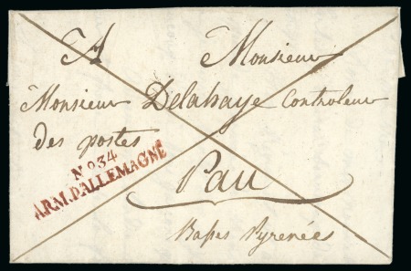 Stamp of Austria 1809 (Oct 8) Entire from Wiener Neustadt to Pau, France, with crisp red "No. 34 / ARM. D'ALLEMAGNE" hs