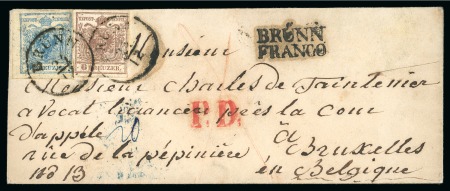 1850 6kr and 9kr, on 1854 cover to Belgium