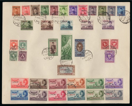 Stamp of Egypt » Occupation Palestine Gaza 1948 Set of 19 plus Postage Dues set of 7, Express and Airmail set of 12, all tied to THIRTEEN large cards