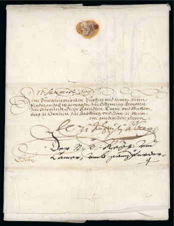 Stamp of Austria 1609 (Aug 11) Entire letter (four pages) addressed to Ferdinand Archduke of Austria ("Ferdinand Herzherzog zu Österreich")