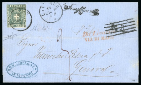 Stamp of Italian States » Tuscany Underpaid cover with 1860 20c light greenish grey-blue
