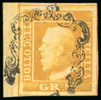 Stamp of Italian States » Sicily 1859 1/2gr orange, plate I on porous paper, left marginal single used