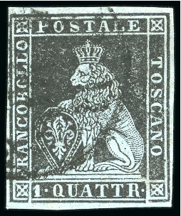 Stamp of Italian States » Tuscany 1851-52 1q black on blue, fine to good margins, very finely used