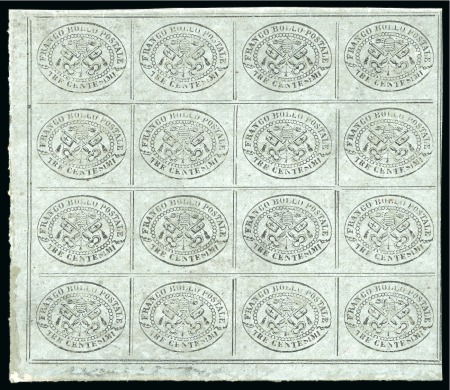 Stamp of Italian States » Papal States 1867 3c grey on chalk surfaced paper, block of 16