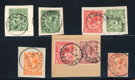 ASCENSION: 1912-22 Group incl. 1912 KGV 1/2d green (2), 1912-22 1/2d & 1d on piece, 2d die I (2) and 1d & 1 1/2d on piece