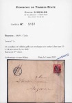 Stamp of France » Type Cérès de 1849-1850 1849, Cérès 1 franc VERMILLON VIF sur enveloppe pour
