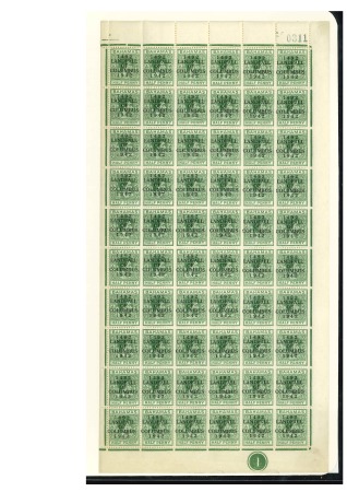 Stamp of Bahamas Bahamas 1942 ½d. green unmounted pane of 60 showing sheet number "0311" and plate number "1"