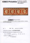 1849, Cérès 40c orange en bande 4, oblitération