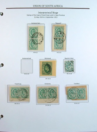 Stamp of South Africa » Collections, Lots etc. 1910-13 Interprovincial Usages collection with KEVII Cape of Good Hope, Natal and Orange River Colony used in the other provinces