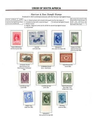 1923 Harrison & Sons sample stamps, 12 different designs inscribed with "SPECIMEN" (15 stamps)