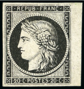 Stamp of France » Type Cérès de 1849-1850 1849, Y&T n°3 Cérès 20 centimes noir neuf sans gomme