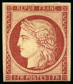 Stamp of France » Type Cérès de 1849-1850 1849, Y&T n°6f Cérès 1 franc carmin réimpression