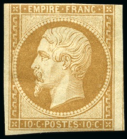 Stamp of France » Empire 1853-1862 1853, Y&T n°13A Empire non dentelé 10 centimes bistre,