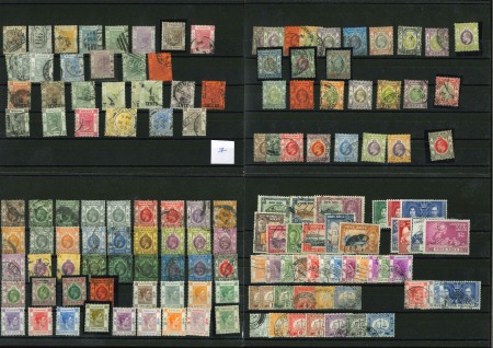 Stamp of Hong Kong 1863-1962, Mostly used selection on four A5 stockcards from QV to QEII, incl. high values