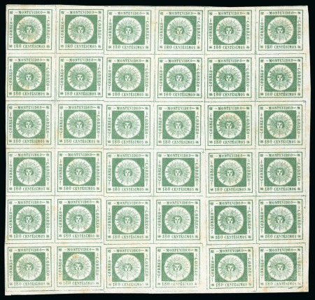Stamp of Uruguay 1859 180c green, mint block of 36