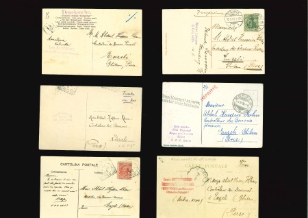 Stamp of Persia » Collections, Lots etc. 1908-10, Group of six incoming picture postcards to a Customs Official in Enzeli