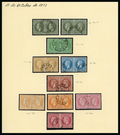 Stamp of Romania 1872-78, Two album pages, first with 1872 set in used pairs and 1876-78 mint set, incl. extra shades