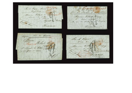 Stamp of Chile 1851-52 four entire letters from Santiago to France via Panama
