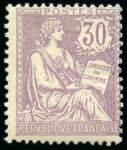 1902, Y&T n°128 30 centimes rose Mouchon retouché,